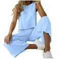 thumbnail image 1 of Womens Cotton Linen Sets Crop Tank Tops Wide Leg Capri Pants Two Piece Outfits for Women Summer Solid Lounge Set (X-Large, Blue), 1 of 7