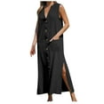 thumbnail image 1 of Womens Cotton Linen Shirt Dress Elegant Casual Summer Spring Button Down Front Sleeveless Maxi Dress Long Cardigan Cover Ups Shirt Dresses, 1 of 6