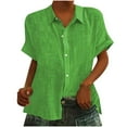 thumbnail image 1 of Womens Cotton Linen Shirts Plus Size Button Lapel V Neck Short Sleeve Summer Tops for Women Lightweight Blouse (Small, Green), 1 of 6