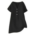 thumbnail image 1 of Womens Cotton Linen Shirts Plus Size Short Sleeve V Neck Solid Blouse Tees Oversized Casual Drop Shoulder Longline T-Shirts Loose Comfy Flare and Flowy Henley Tops for Summer, 1 of 3
