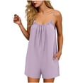 thumbnail image 1 of Womens Cotton Linen Short Overalls Backless Sleeveless Wide Leg Jumpsuits Shorts Casual Loose Beach Vacation Summer Romper Shorts, 1 of 5