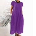 thumbnail image 1 of Womens Cotton Linen Short Sleeve Dress Solid Color Boat Neck Maxi Dress with Pockets Winter Baggy Lounge Dresses, 1 of 5