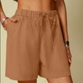 thumbnail image 1 of Womens Cotton Linen Shorts Casual Drawstring Shorts Stretch Summer Beach Wear Coffee S, 1 of 6