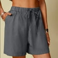 thumbnail image 1 of Womens Cotton Linen Shorts Casual Drawstring Shorts Stretch Summer Beach Wear Gray S, 1 of 6