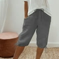 thumbnail image 1 of Womens Cotton Linen Shorts Mid Rise Drawstring Elastic Waisted Straight Leg Summer Bermuda Short for Women with Pockets, 1 of 7