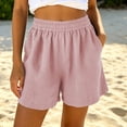 thumbnail image 1 of Womens Cotton Linen Shorts Straight Wide Leg Elastic Mid Rise Waisted Summer Lightweight Short with Pockets, 1 of 7