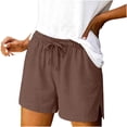 thumbnail image 1 of Womens Cotton Linen Shorts Summer Solid Color Elastic Waist Drawstring Side Split Shorts Summer Vacation Bermuda Shorts, 1 of 6