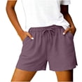 thumbnail image 1 of Womens Cotton Linen Shorts with Pockets Mid Rise Drawstring Elastic Waisted Straight Leg Side Split Short for Women, 1 of 6