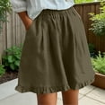 thumbnail image 1 of Womens Cotton Linen Shorts with Pockets Ruffled Hem Wide Leg Elastic High Waisted Summer Short for Women, 1 of 7