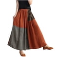 thumbnail image 1 of Womens Cotton & Linen Skirts Plus Size Loose Fashionabe Pullover Color-Blocking Pleats Elastic Waist Maxi Skirts Red S-5XL, 1 of 7