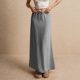 thumbnail image 1 of Cotton Linen Skirts for Women Maxi Length Summer Skirts Drawstring Low Rise A-Line Casual Loose Flowy Long Beach Skirt Gray M, 1 of 6