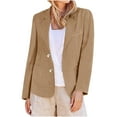 thumbnail image 1 of Womens Cotton Linen Suit Jackets Casual Long Sleeve Button Lightweight Blazer Turndown Collar Jacket with Pockets Khaki XXXL, 1 of 4
