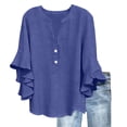 thumbnail image 1 of Womens Cotton Linen Summer Tops, Ruffle Short Sleeve Shirts for Women Casual Lightweight V Neck Button Up Dressy Blouses, 1 of 6