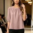 thumbnail image 1 of Womens Cotton Linen T Shirts Elbow Length Sleeve Crew Neck Tops for Women Summer Lightweight Tshirts, 1 of 6