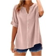 thumbnail image 1 of Womens Cotton Linen T-Shirts, Short Sleeve Shirts for Women Summer Lightweight Casual Loose Fit Solid Color Button Down Notch V Neck Dressy Blouses, 1 of 3