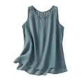 thumbnail image 1 of Womens Cotton Linen Tank Tops Crew Neck Sleeveless Camisoles Casual Summer Lounge Shirt Vacation Clothes, 1 of 4