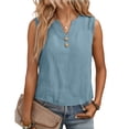 thumbnail image 1 of Womens Cotton Linen Tank Tops Hollow Out Sleeveless Embroidered Boho V Neck Tops, Blue M, 1 of 6