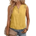 thumbnail image 1 of Womens Cotton Linen Tank Tops Hollow Out Sleeveless Embroidered Boho V Neck Tops, Earthy Yellow XL, 1 of 6