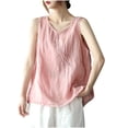 thumbnail image 1 of Womens Cotton Linen Tank Tops Linen Tank Tops for Women 2025 Summer Vacation Loungewear Tees Loose Fitting Sleeveless Button Round Neck Lightweight Tshirts V Neck Tank Tops for Lady XXL, 1 of 3