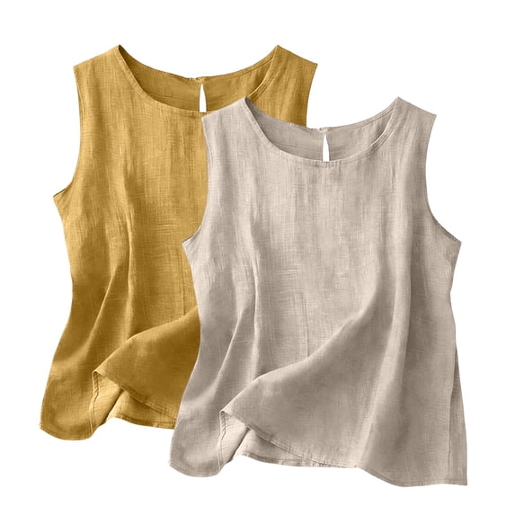 Womens Cotton Linen Tank Tops Loose Fit 2 Pack Casual Sleeveless Vests Lightweight Breathable Summer Daily Wear by Yigetop Navy XXL
