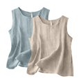 thumbnail image 1 of Womens Cotton Linen Tank Tops Loose Fit 2 Pack Casual Sleeveless Vests Lightweight Breathable Summer Daily Wear by Yigetop Sky Blue 3XL, 1 of 6