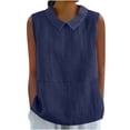 thumbnail image 1 of Womens Cotton Linen Tank Tops, Sleeveless Shirts for Women Casual Solid Color Lapel Crewneck Dressy Blouses, 1 of 4
