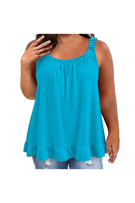 Womens Cotton Linen Tank Tops, Sleeveless Shirts for Women Summer Casual Lightweight Plus Size Ruffle Flowy Swing Camisoles Tanks