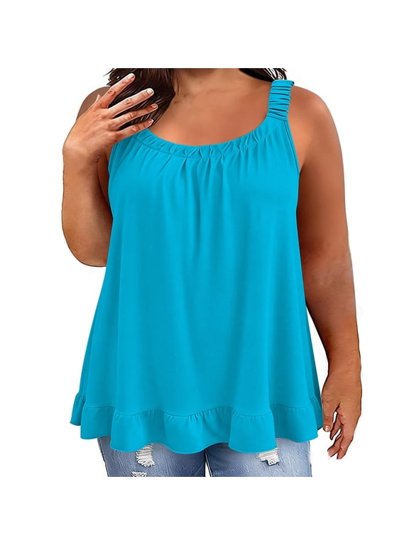 Womens Cotton Linen Tank Tops, Sleeveless Shirts for Women Summer Casual Lightweight Plus Size Ruffle Flowy Swing Camisoles Tanks