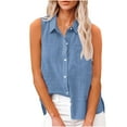 thumbnail image 1 of Womens Cotton Linen Tank Tops, Sleeveless Shirts for Women Summer Lightweight Casual Solid Color Lapel Button Down Dressy Blouses with Pockets, 1 of 5