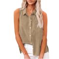 thumbnail image 1 of Womens Cotton Linen Tank Tops, Sleeveless Shirts for Women Summer Lightweight Casual Solid Color Lapel Button Down Dressy Blouses with Pockets, 1 of 5