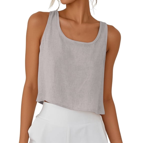 Womens Cotton Linen Tank Tops, Sleeveless Shirts for Women Summer Plus Size Lightweight Casual Loose Fit Solid Color Scoop Neck Dressy Blouses