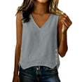thumbnail image 1 of Womens Cotton Linen Tank Tops V Neck Casual Cami Sleeveless Blouses Basic Shirt Gauze Linen Shirts Gray M, 1 of 7
