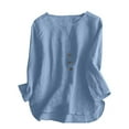 thumbnail image 1 of Womens Cotton Linen Tops, 3/4 Sleeve Blouses for Women Summer Dressy Casual Solid Color Button Up V Neck T Shirts, 1 of 6