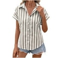 thumbnail image 1 of Womens Cotton Linen Tops, Short Sleeve Shirts for Women Summer Lightweight Casual Striped Printed Lapel Button Down Dressy Blouses, 1 of 6