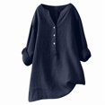 thumbnail image 1 of Womens Cotton Linen Tops V-Neck Half Sleeve Solid Casual Button down Shirts Comfy Loose Fit Flowy Tunic Tops Lightweight Summer Blouse, 1 of 4