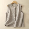 thumbnail image 1 of Womens Cotton Linen Vest Casual Loose Crew Neck Sleeveless Vests with Pockets 2026 Spring And Summer Solid Color Fashion Button Down Jacket Beige L, 1 of 8