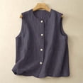 thumbnail image 1 of Womens Cotton Linen Vest Casual Loose Crew Neck Sleeveless Vests with Pockets 2026 Spring And Summer Solid Color Fashion Button Down Jacket Grey XXL, 1 of 8