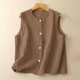 thumbnail image 1 of Womens Cotton Linen Vest Casual Loose Crew Neck Sleeveless Vests with Pockets 2026 Spring And Summer Solid Color Fashion Button Down Jacket Khaki M, 1 of 8