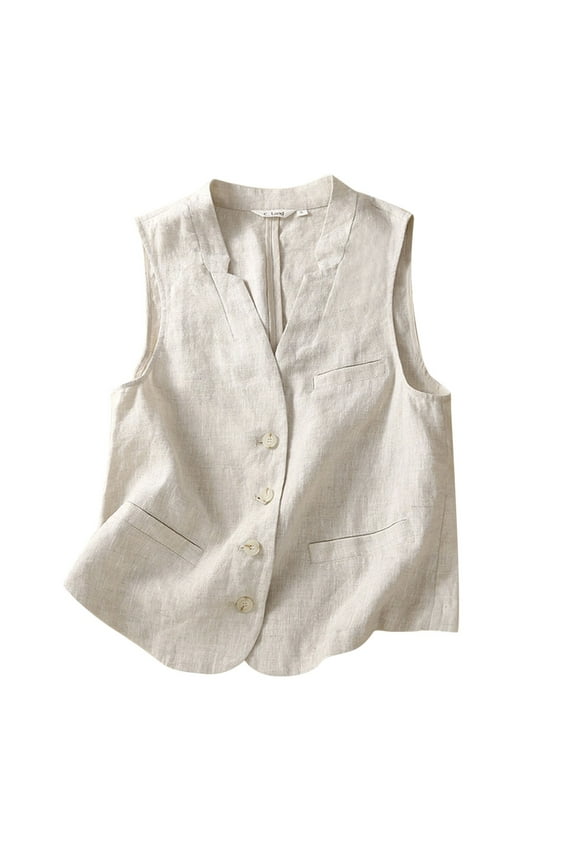 Womens Cotton Linen Vest Casual Loose V Neck Sleeveless Vests Jacke Fall Outfits Fashion Clothes Tops Coats Jacket Beige Outerwear Vests For Women XL