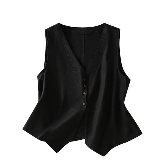 Womens Cotton Linen Vest Casual Loose V Neck Sleeveless Vests Jacke Fall Outfits Fashion Clothes Tops Coats Jacket Black Outerwear Vests For Women L