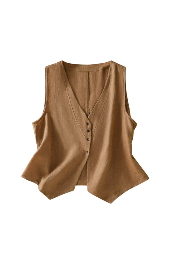 Womens Cotton Linen Vest Casual Loose V Neck Sleeveless Vests Jacke Fall Outfits Fashion Clothes Tops Coats Jacket Coffee Outerwear Vests For Women XXL