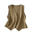 thumbnail image 1 of Womens Cotton Linen Vest Casual Loose V Neck Sleeveless Vests Jacke Fall Outfits Fashion Clothes Tops Coats Jacket Khaki Outerwear Vests For Women L, 1 of 5