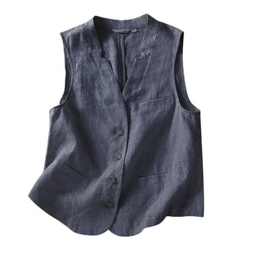 Womens Cotton Linen Vest Casual Loose V Neck Sleeveless Vests Jacke down Vest Women