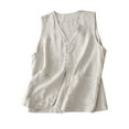 thumbnail image 1 of Womens Cotton Linen Vest Casual Loose V Neck Sleeveless Vests Jacke, 1 of 7
