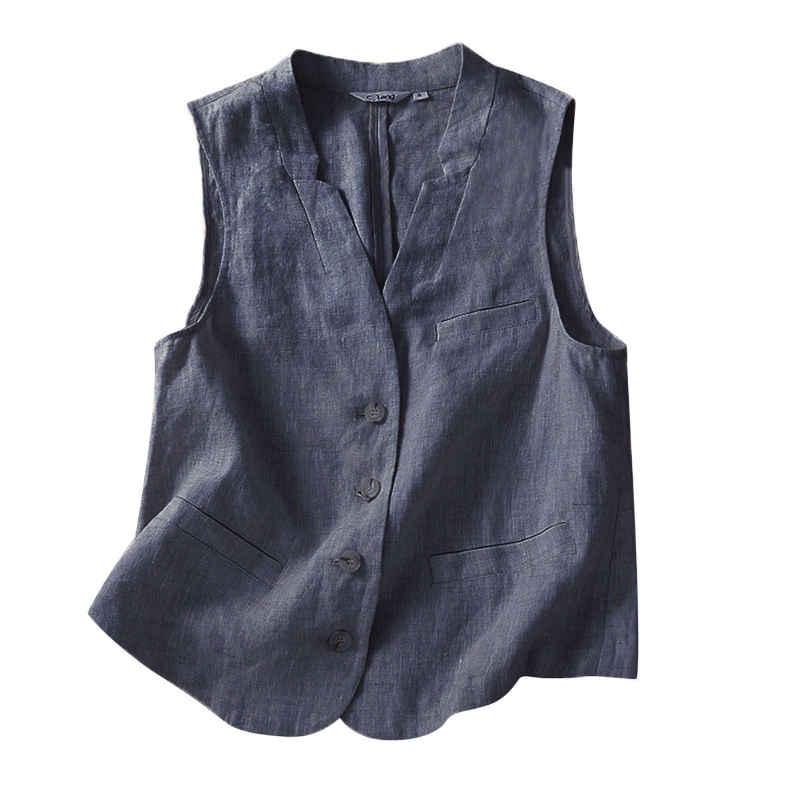 Womens Cotton Linen Vest Casual Loose V Neck Sleeveless Vests Jacke