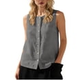 thumbnail image 1 of Womens Cotton Linen Vest Sleeveless Button Down Round Neck Tank Tops Solid Color Casual Cardigan Gray, 1 of 5