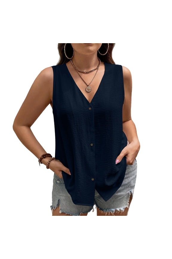 Womens Cotton Linen Vests, Sleeveless Shirts for Women Summer Casual Vintage Solid Color Button Down Dressy Blouses Tank Tops