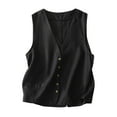 thumbnail image 1 of Womens Cotton Linen Vests, Summer Tops for Women Casual Vintage Solid Color Button Down V Neck Tank Tops Coats M-2XL, 1 of 7