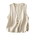 thumbnail image 1 of Womens Cotton Linen Vests, Summer Tops for Women Casual Vintage Solid Color Button Down V Neck Tank Tops Coats M-2XL, 1 of 8