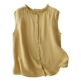 thumbnail image 1 of Womens Cotton Linen Waistcoat Button Down Sleeveless Lightweight Vests Casual Solid Color Fashion Ruffled Jackets, 1 of 6